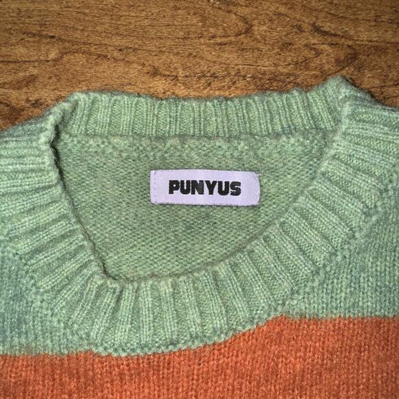 Punyus Knitted Wool Sweater Green/Orange Japanese Brand 28x26 - Picture 2 of 2